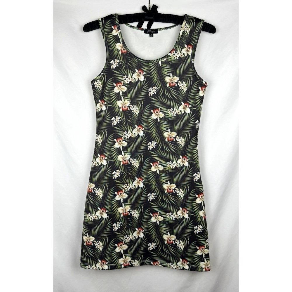 Arise Tropical Floral Dress Size Med. Sleeveless Palm Leaf Orchid Mini Bodycon
